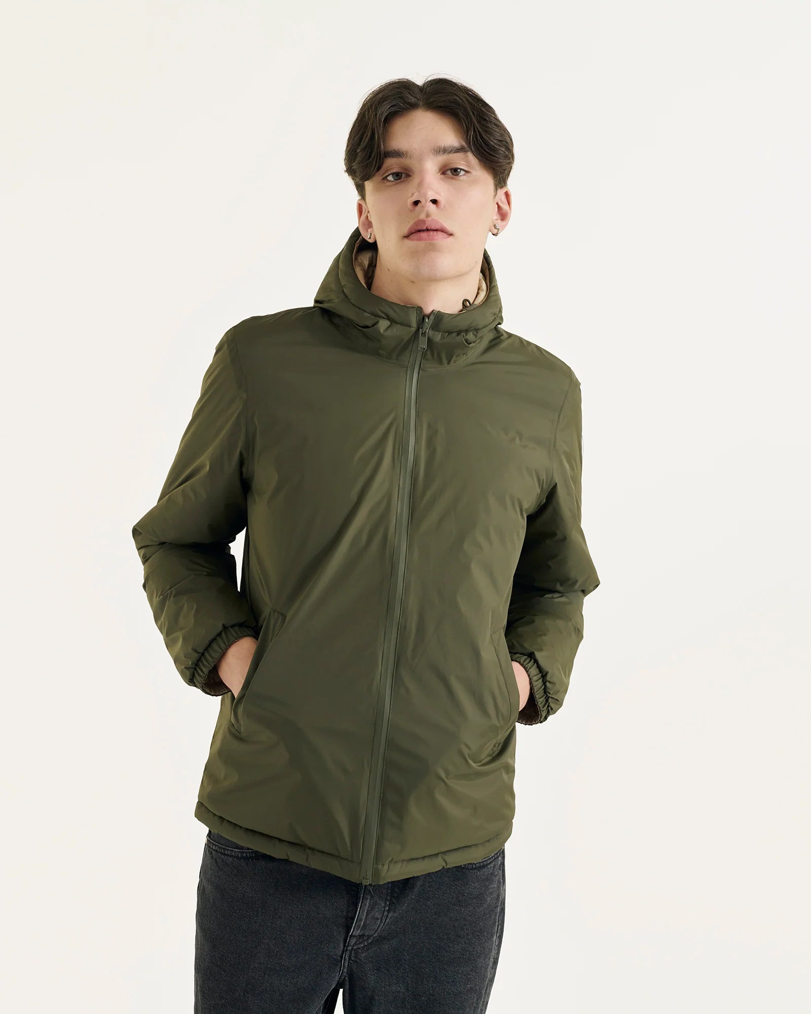 Jott Doudoune Bergen Réversible Homme Vert Army et beige  – Manteau Légère, Imperméable & Tendance | Urban Chic Boutiques