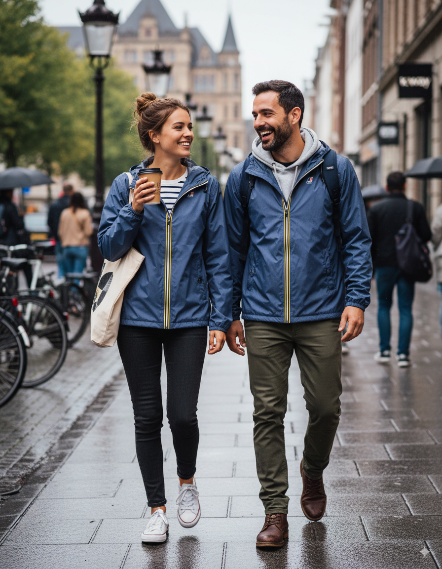 K-Way Le Vrai Claude 3.0 Mixte – Veste Imperméable Coupe-Vent Blue Jeans Unisexe, Mi-saison, Capuche, Paquetable