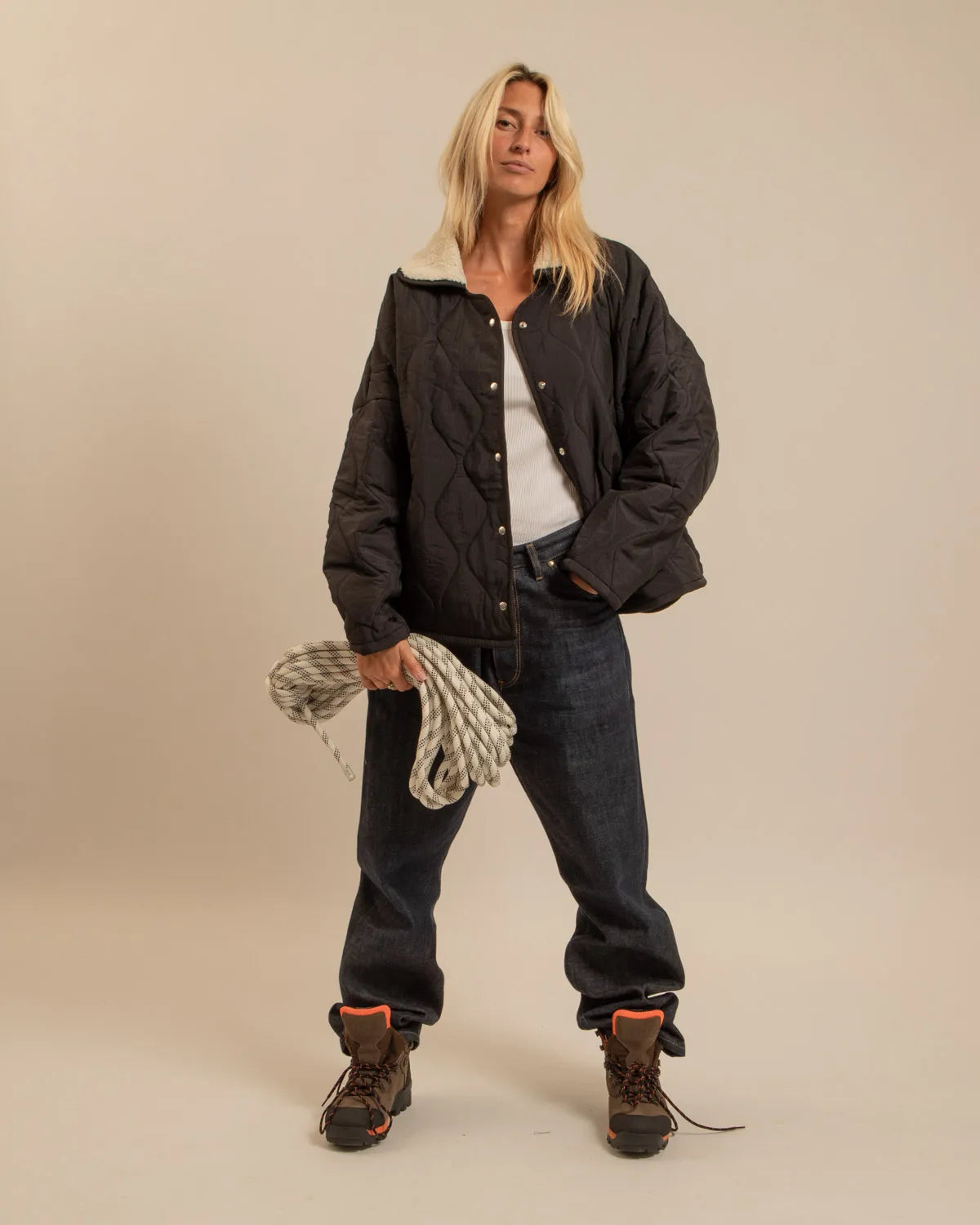 Veste Colombus Femme Noir Sherpa – Blouson Hiver Aokyanos Chaud et Confortable