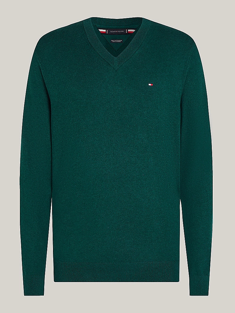 Pull col V vert chiné homme Tommy Hilfiger – Laine confortable, différentes tailles