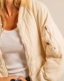 Veste Daytona Femme Crème – Gaz de Coton Premium, Élégante & Confortable, Style Bomber