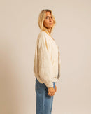 Veste Daytona Femme Crème – Gaz de Coton Premium, Élégante & Confortable, Style Bomber