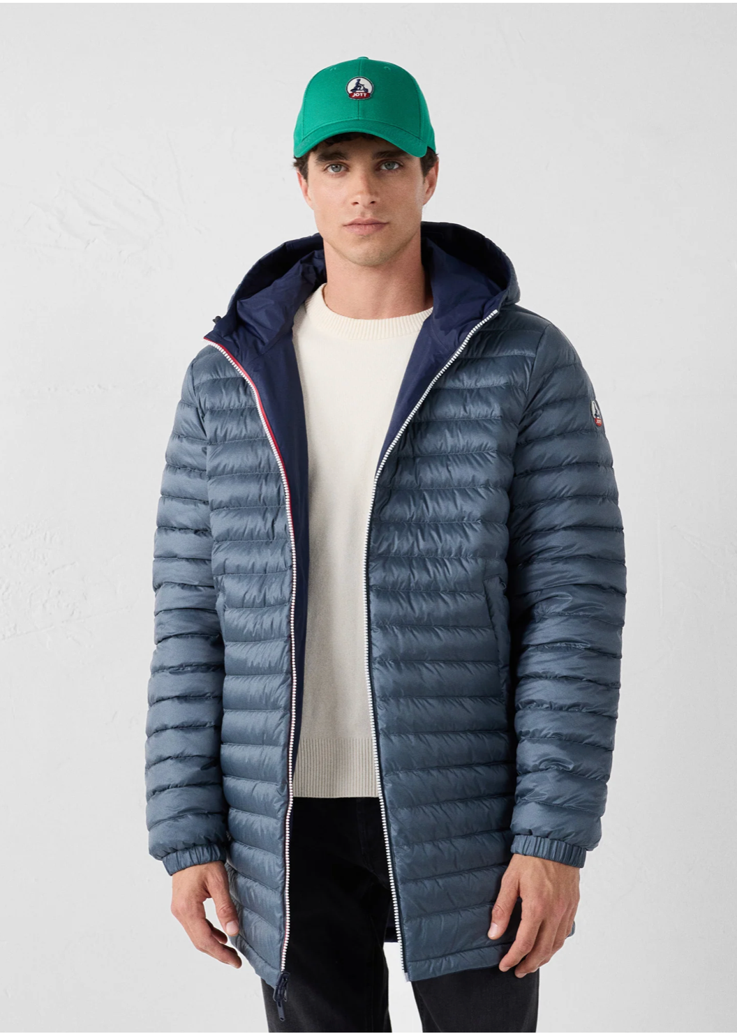Doudoune homme ASSEN longue réversible bluestone JOTT portée avec capuche