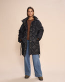 Doudoune longue femme Mos Mosh noire ceinturée – manteau hiver élégant, chaud