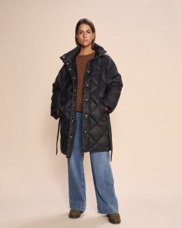 Doudoune longue femme Mos Mosh noire ceinturée – manteau hiver élégant, chaud