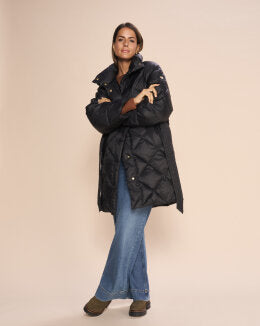 Doudoune longue femme Mos Mosh noire ceinturée – manteau hiver élégant, chaud