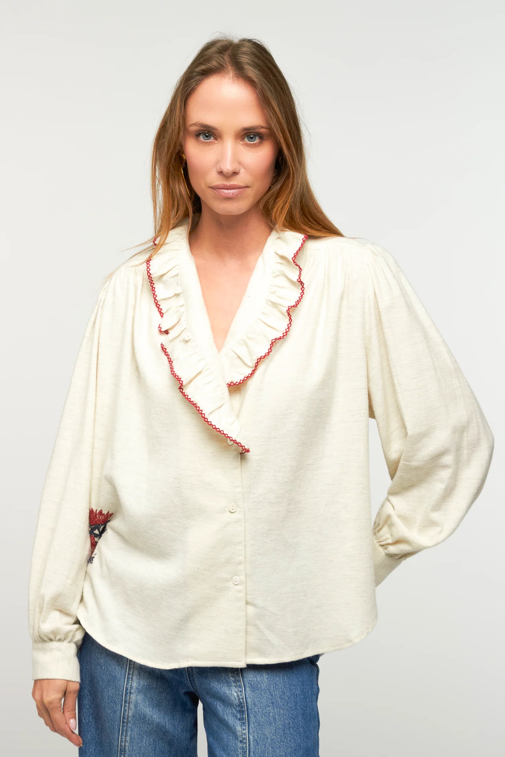 Chemise Alya femme à volants écru chiné ou denim style bohème chic – Adoré Paris