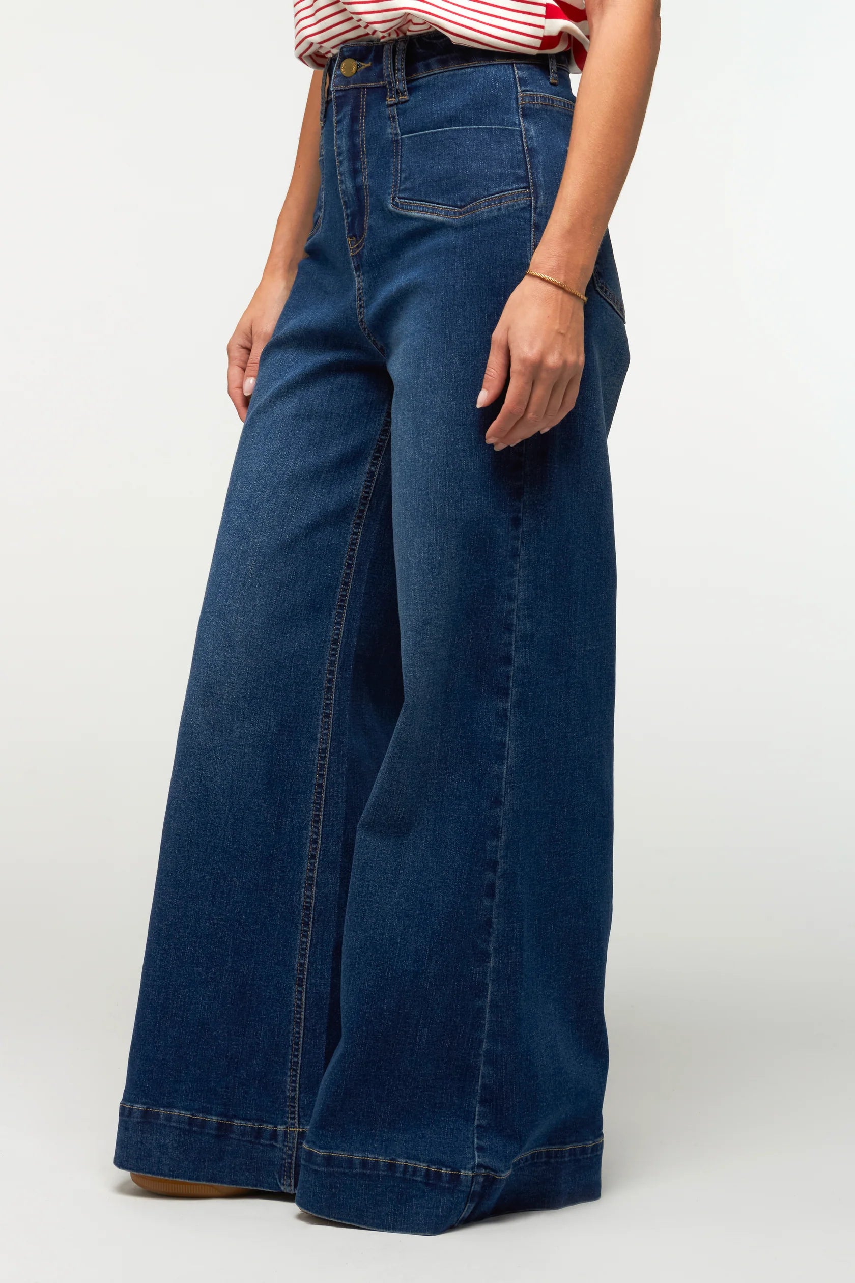 Jean Loly  femme coupe large taille haute denim bleu style tendance – Adoré Paris