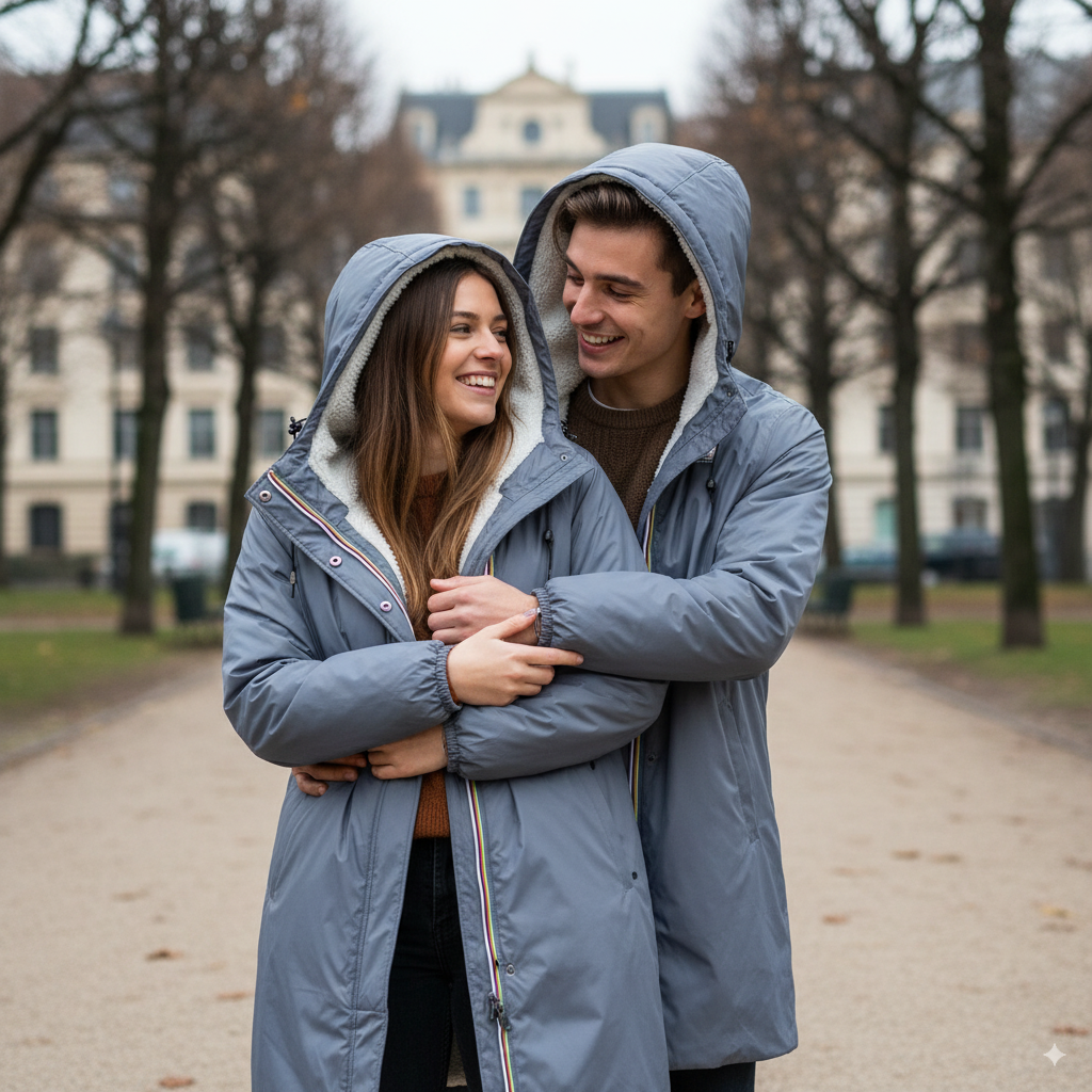 Kway Le Vrai Eiffel 3.0 Orsetto Bleu Gris Mixte – Veste Imperméable, Coupe-Vent, Chaude pour Homme et Femme