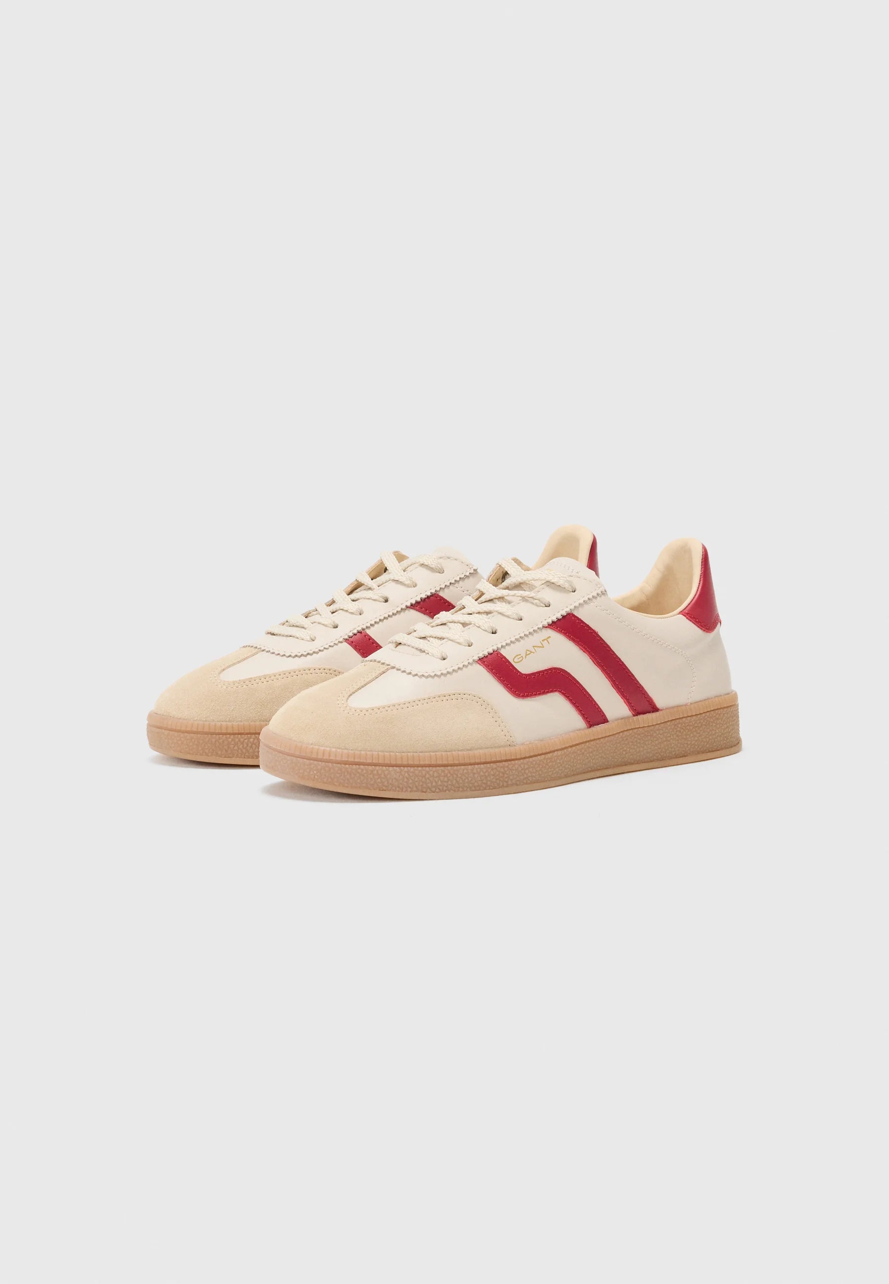 Basket Femme GANT Cuzima en Cuir  Beige et Rouge Foncé - Sneakers Mode Confortables