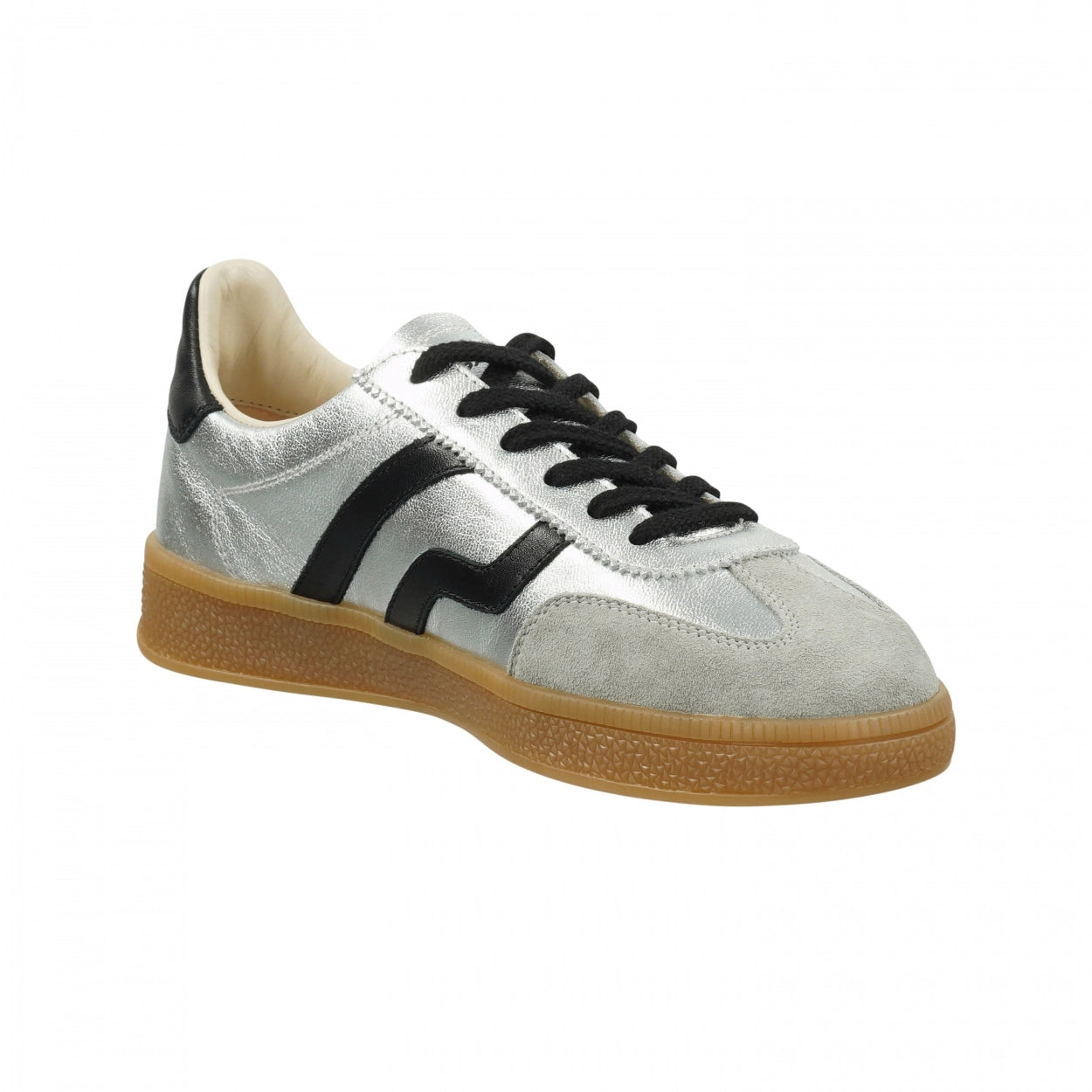 Baskets Femme Gant Cuzima en Cuir Argent/Noir – Sneakers Haut de Gamme Urban Chic Boutiques