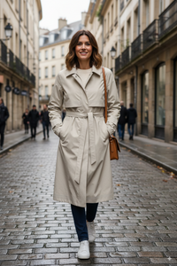 K-Way Trench Femme Jesy 3L Poplin Beige LT – Imperméable Élégant, Respirant, Automne/Hiver