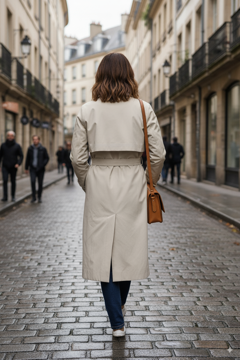 K-Way Trench Femme Jesy 3L Poplin Beige LT – Imperméable Élégant, Respirant, Automne/Hiver
