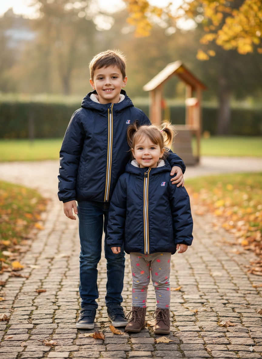 K-Way Enfant Claude Orsetto Bleu Marine Mixte – Veste Imperméable Sherpa, Coupe-Vent, Idéale École & Extérieur
