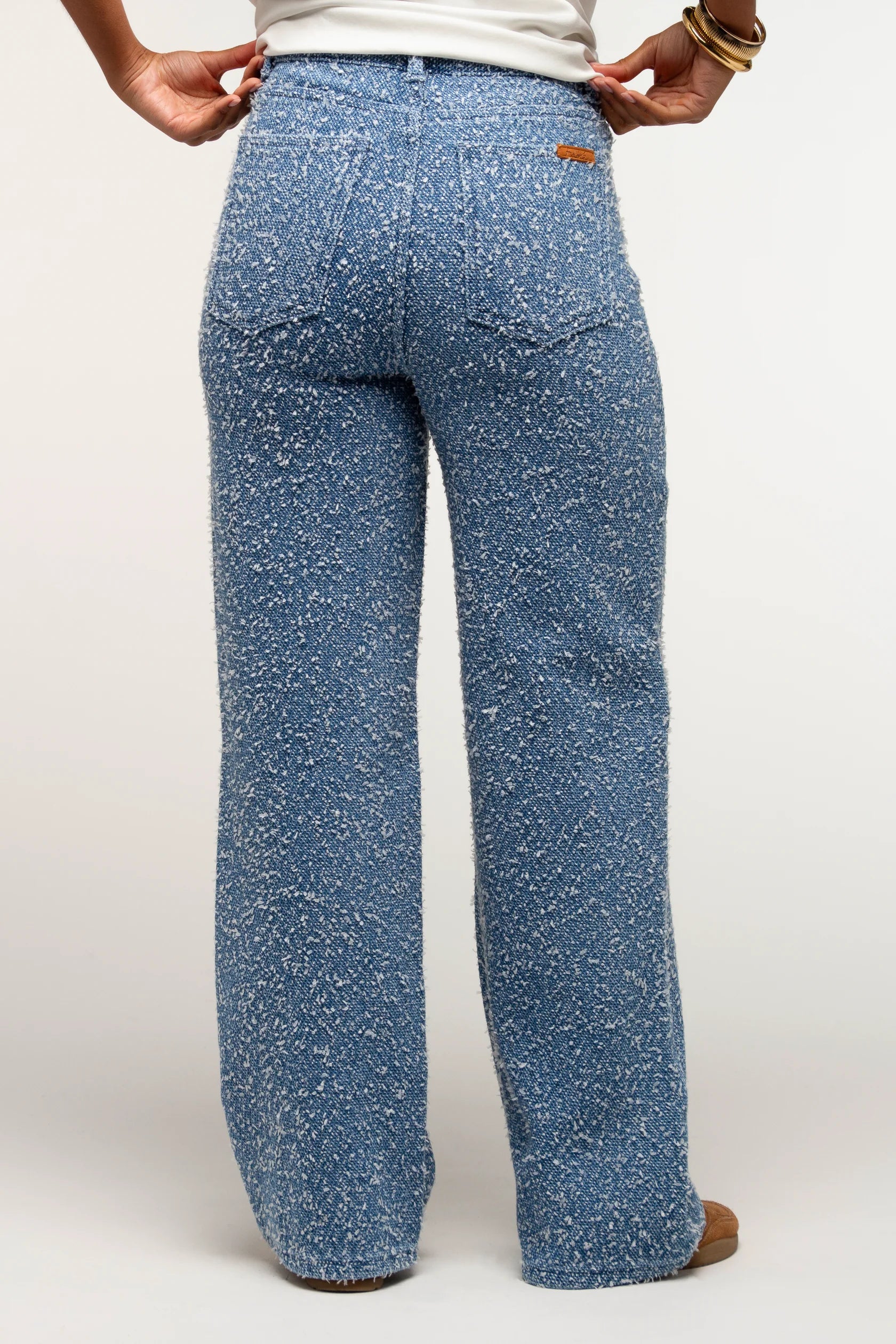 Jean large texturé bleu femme taille haute EZRA – Adoré Paris