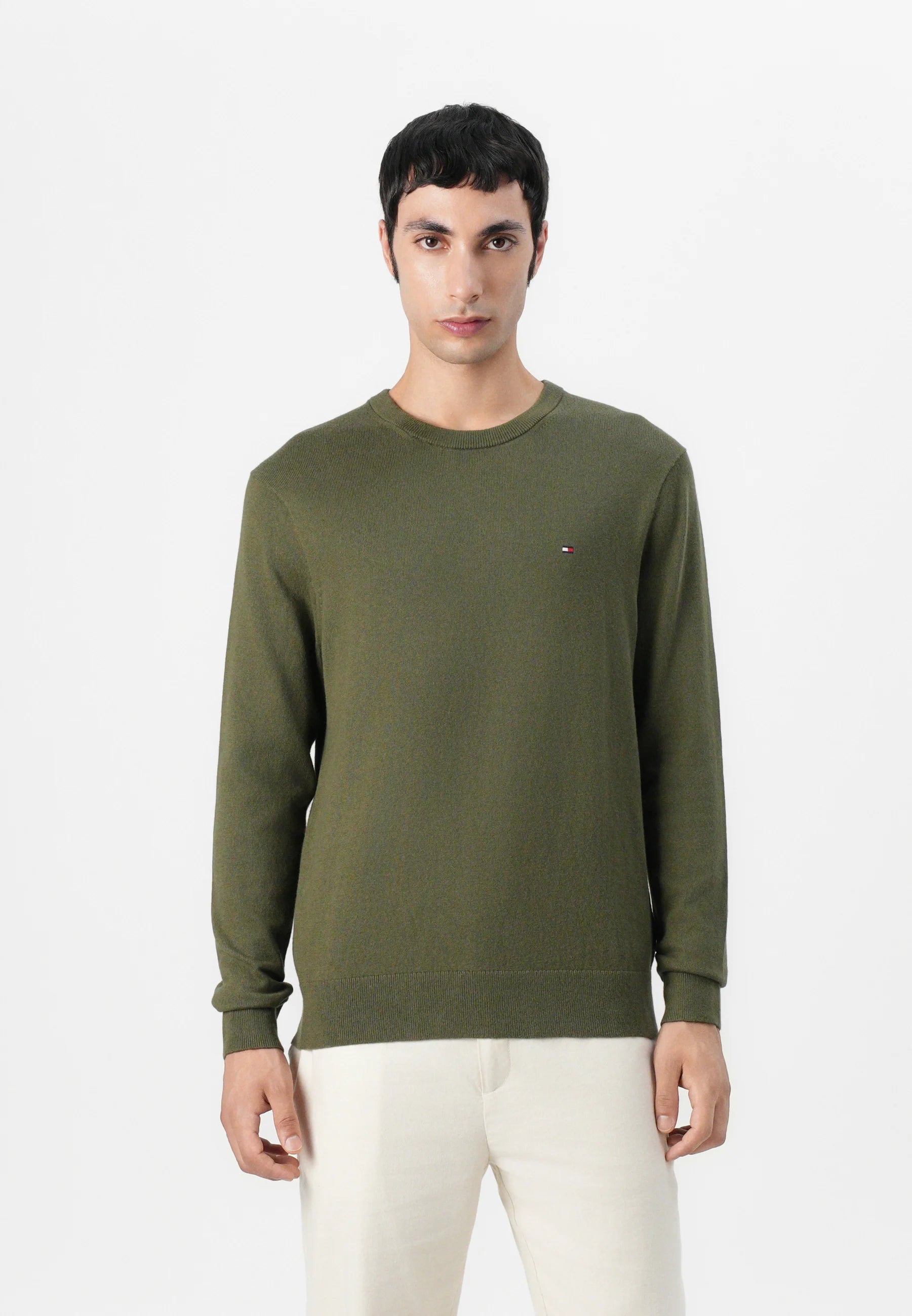 Pull col rond vert army Tommy Hilfiger homme – Style casual premium, toutes tailles