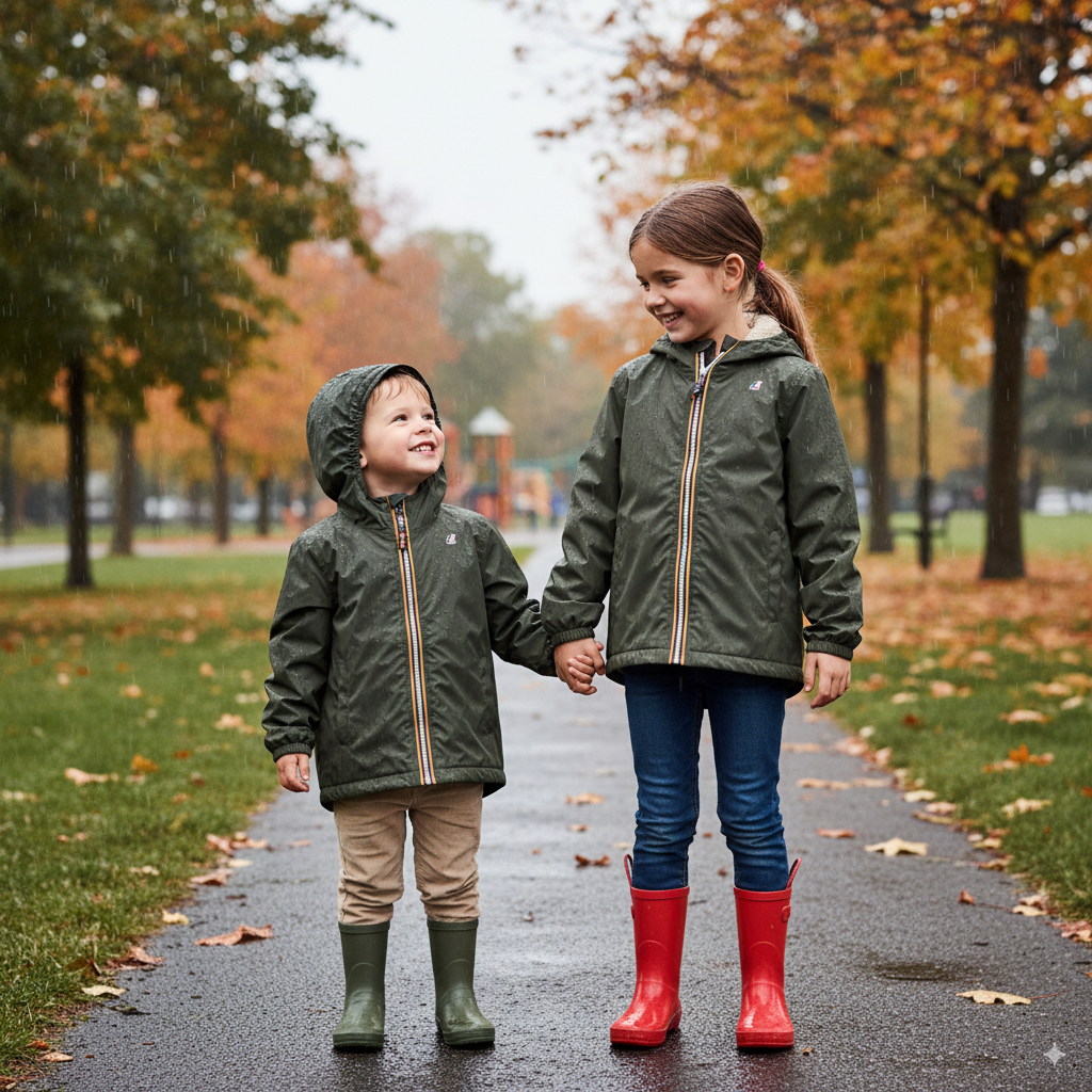 K-Way Enfant Claude Orsetto Kaki Mixte – Veste Imperméable Sherpa Hiver, Paquetable et Respirante