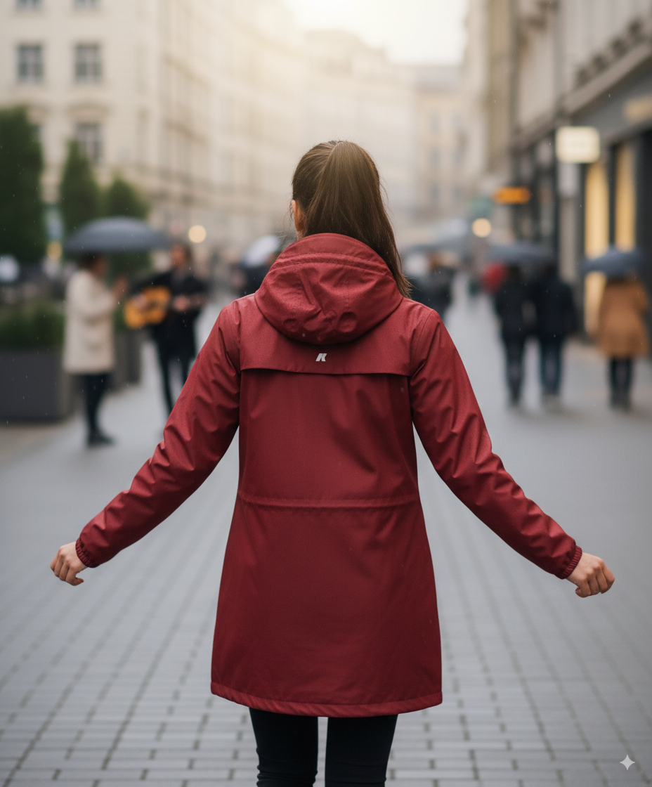 K-Way Sophie Femme – Veste stretch poly-jersey rouge brick imperméable, coupe-vent, élégante | Urban Chic Boutiques