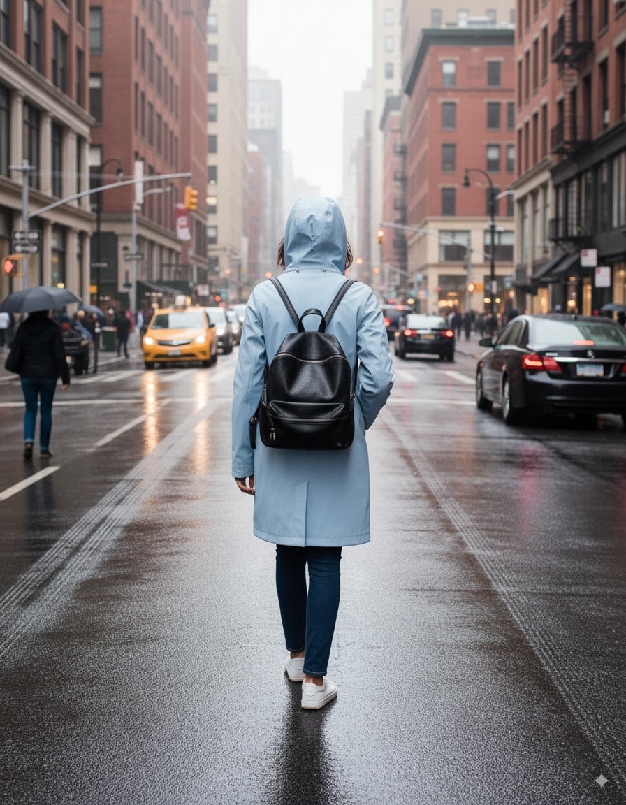 K-Way Femme Stephy Bonded Blue Ciel – Imperméable, Veste Coupe-Vent Respirante, Manteau Mi-Saison avec Capuche