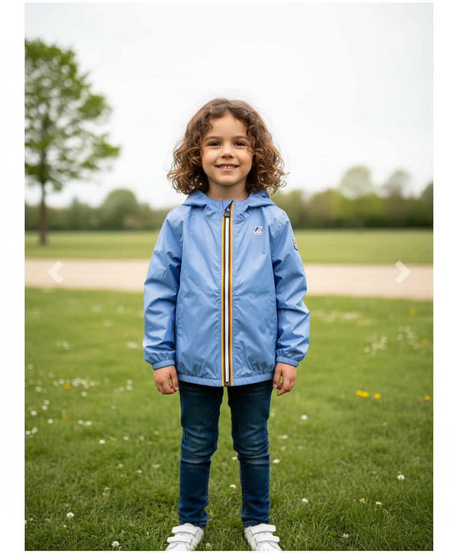 K-Way Claude Enfant Bleu Ciel – Veste Imperméable Coupe-Vent Mixte avec Capuche, Léger, Packable