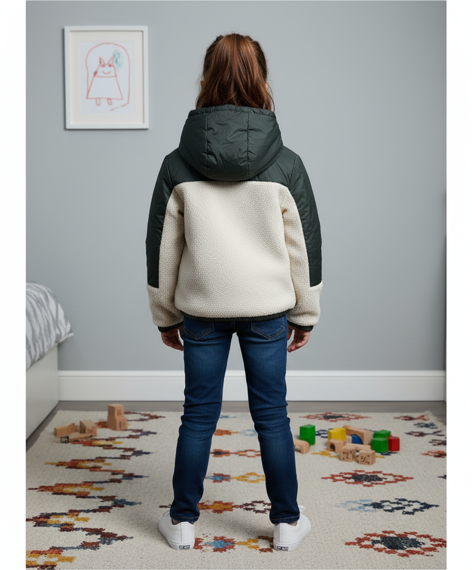 K-Way Orsetto Neige Enfant Imperméable Bicolore Kaki Beige | Veste Coupe-Vent Sherpa Mixte École