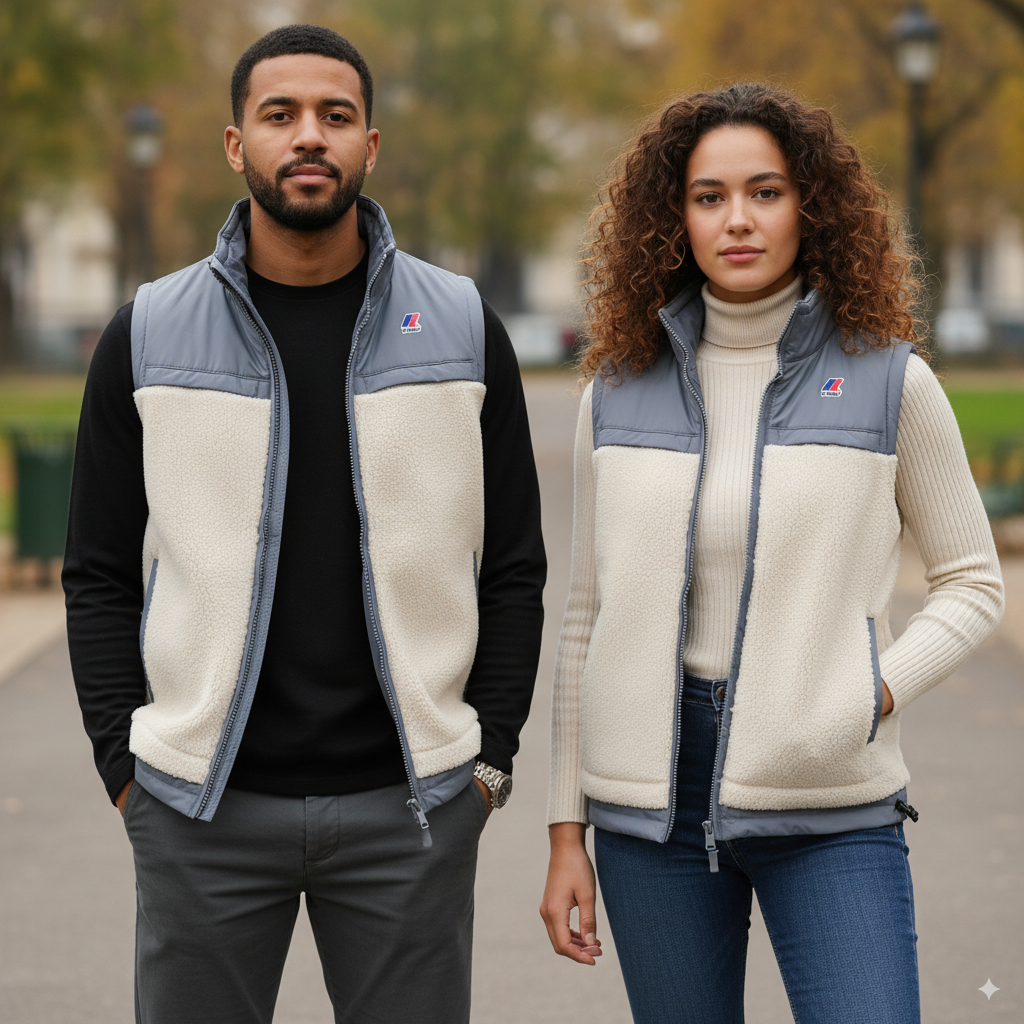 K-Way Le Vrai 3.0 Jile Orsetto - Gilet Sans Manches Imperméable Coupe-Vent Bleu Jeans Mixte Unisexe
