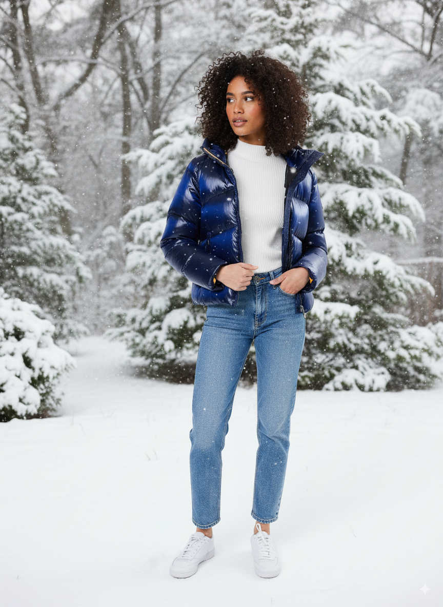 K-Way Doudoune Femme Ninev Crystal Chintz Thermo Heavy – Bleu Marine, Imperméable, Hiver, Confortable, Tailles XS à XL – Urban Chic Boutiques