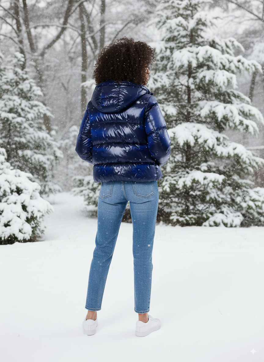 K-Way Doudoune Femme Ninev Crystal Chintz Thermo Heavy – Bleu Marine, Imperméable, Hiver, Confortable, Tailles XS à XL – Urban Chic Boutiques