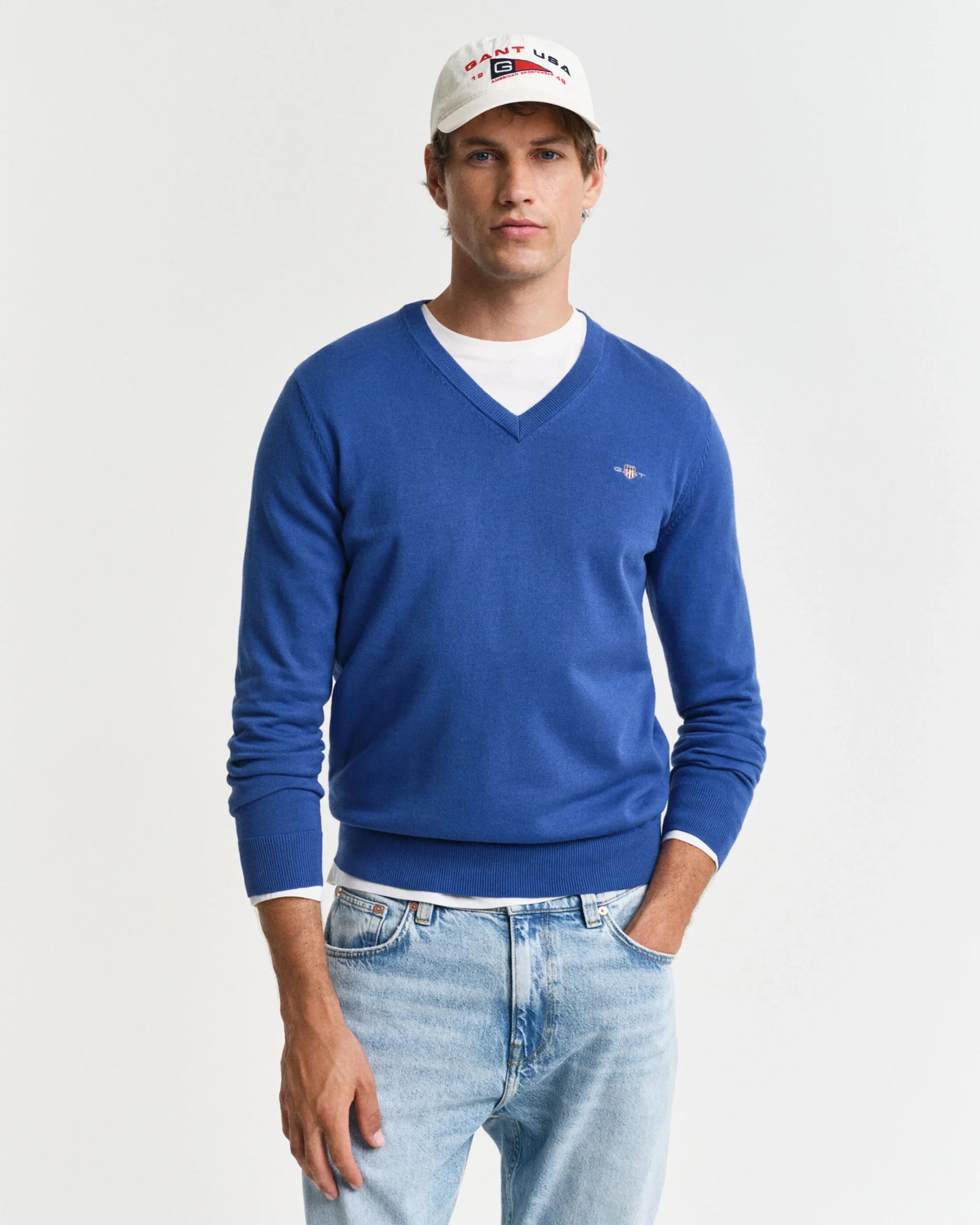 Pull en coton col en V homme élégant et confortable - Plusieurs coloris - Gant