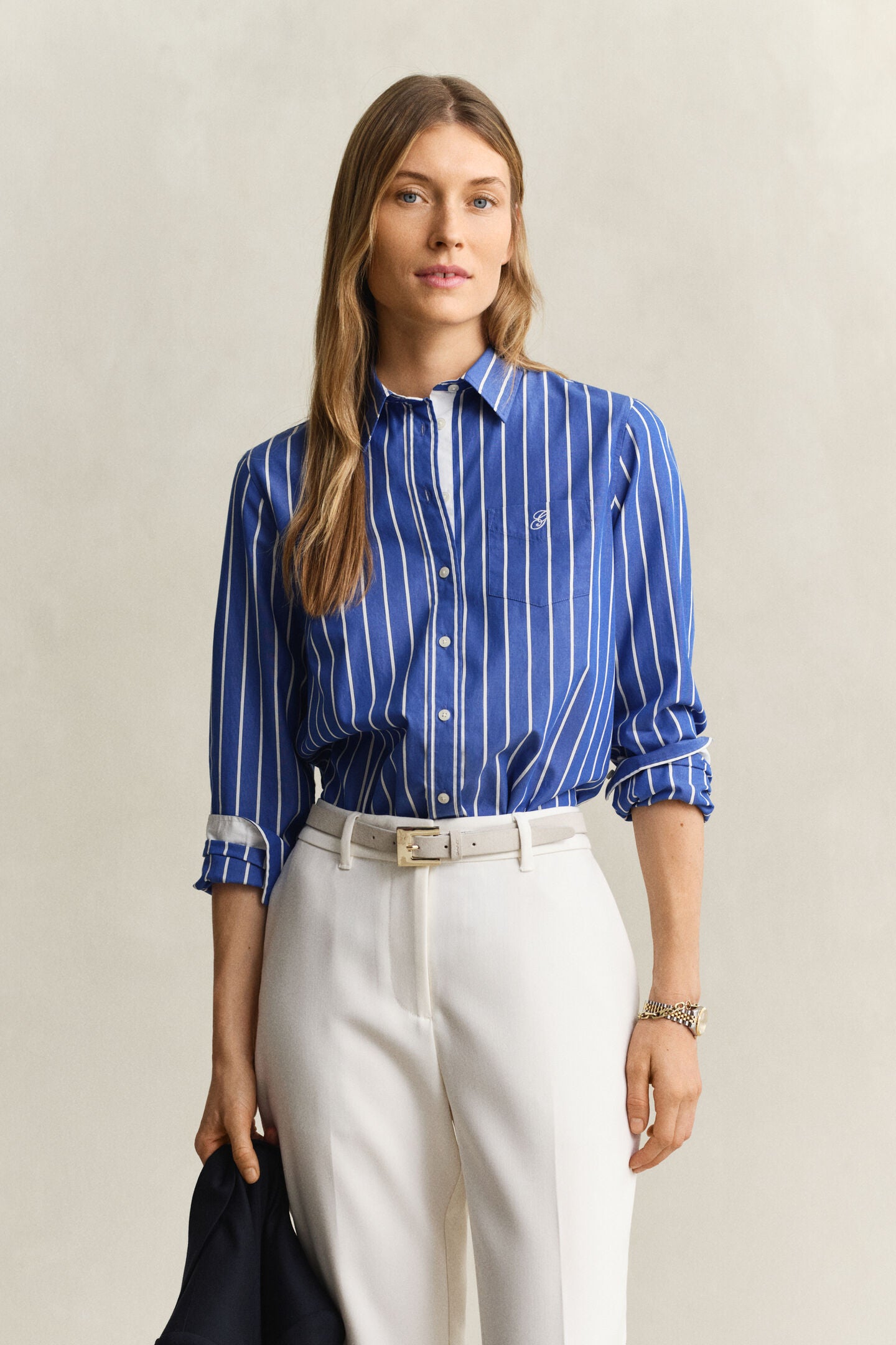 Chemise rayée en popeline coupe regular bleu – Gant