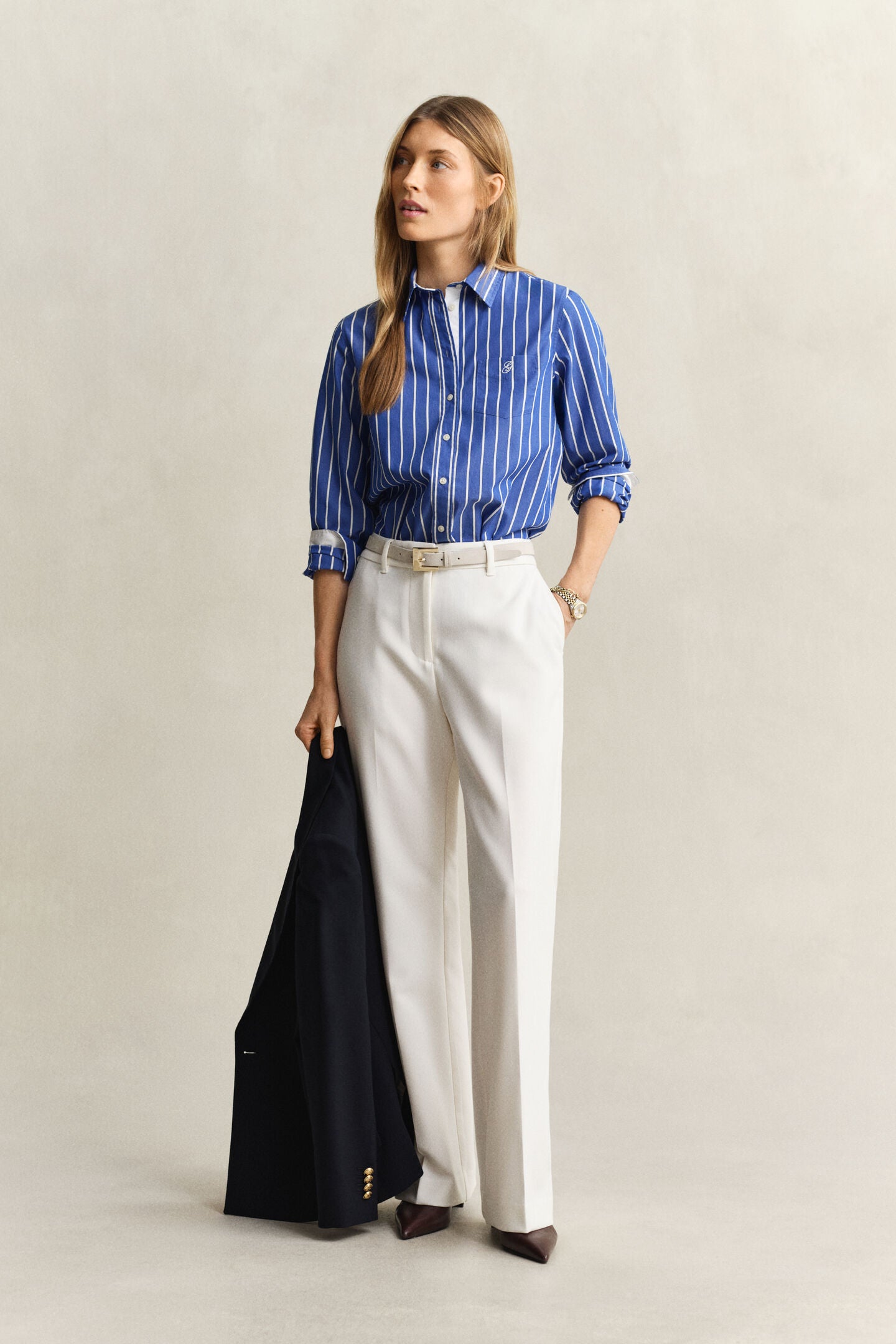 Chemise rayée en popeline coupe regular bleu – Gant