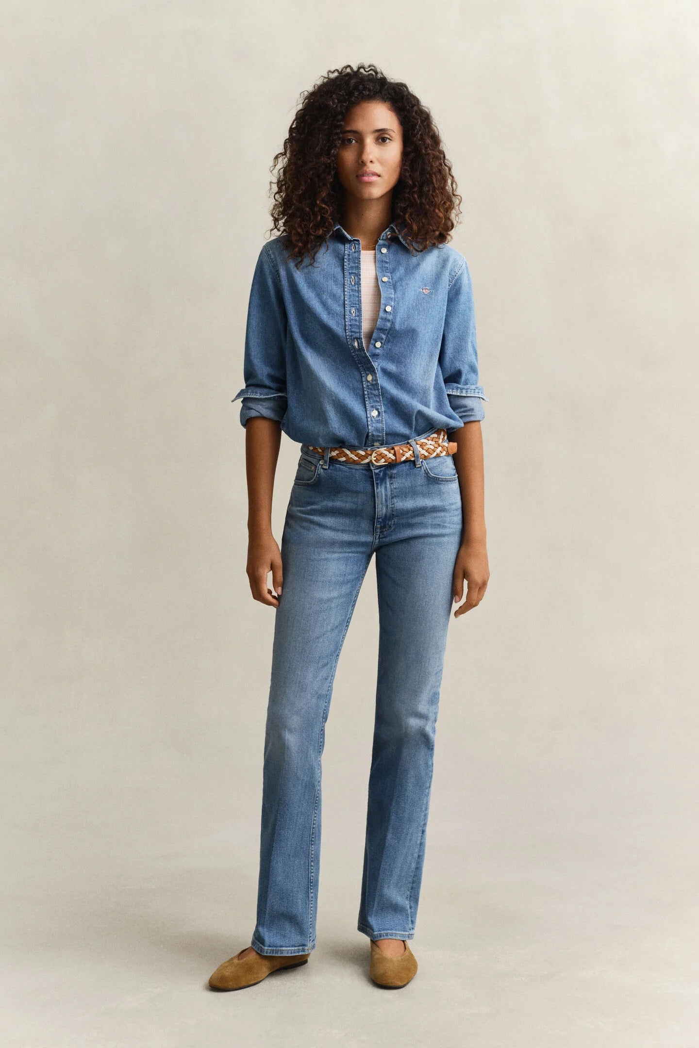 Jean stretch évasé bleu denim taille mi-haute – Gant