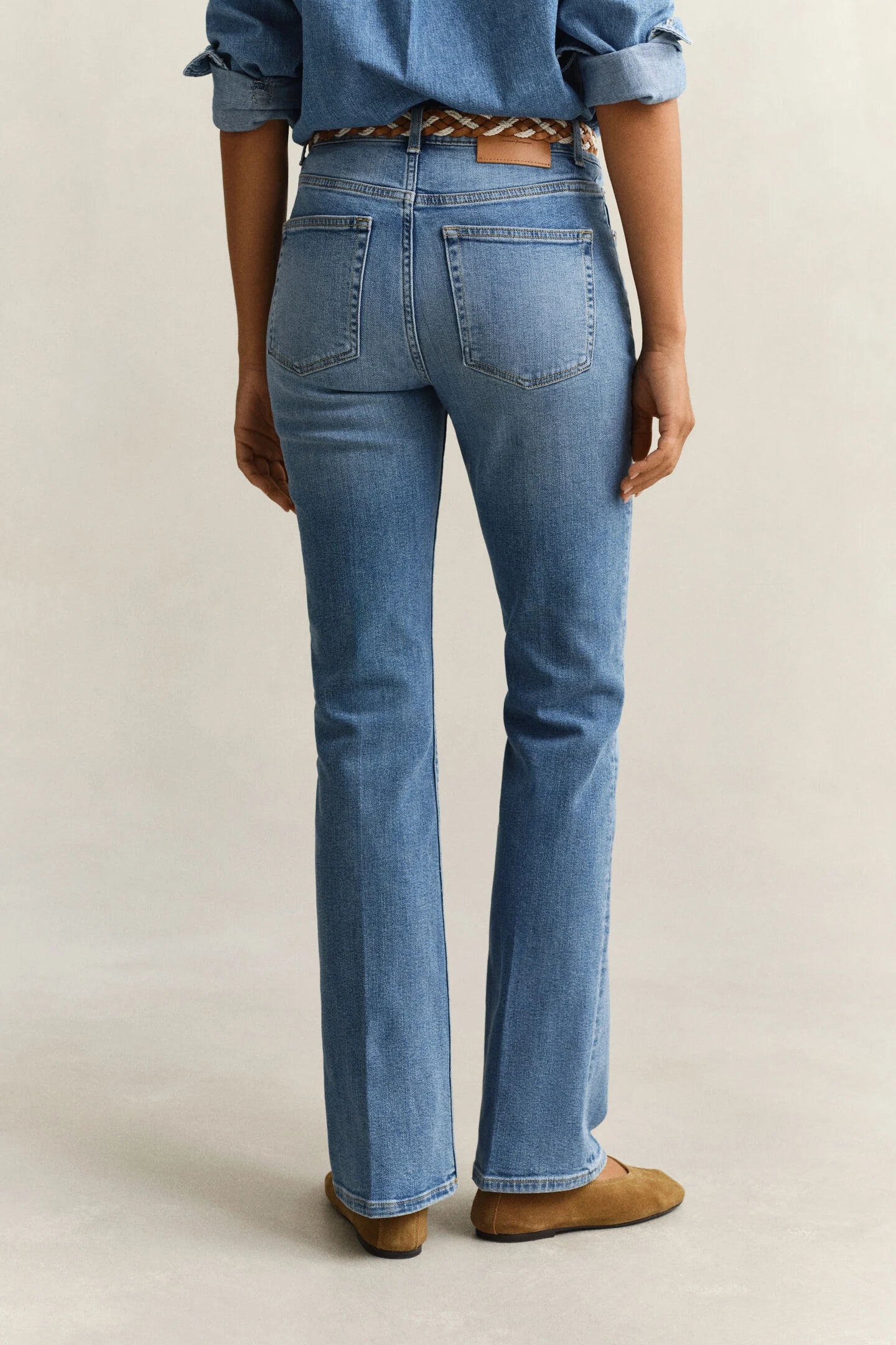 Jean stretch évasé bleu denim taille mi-haute – Gant