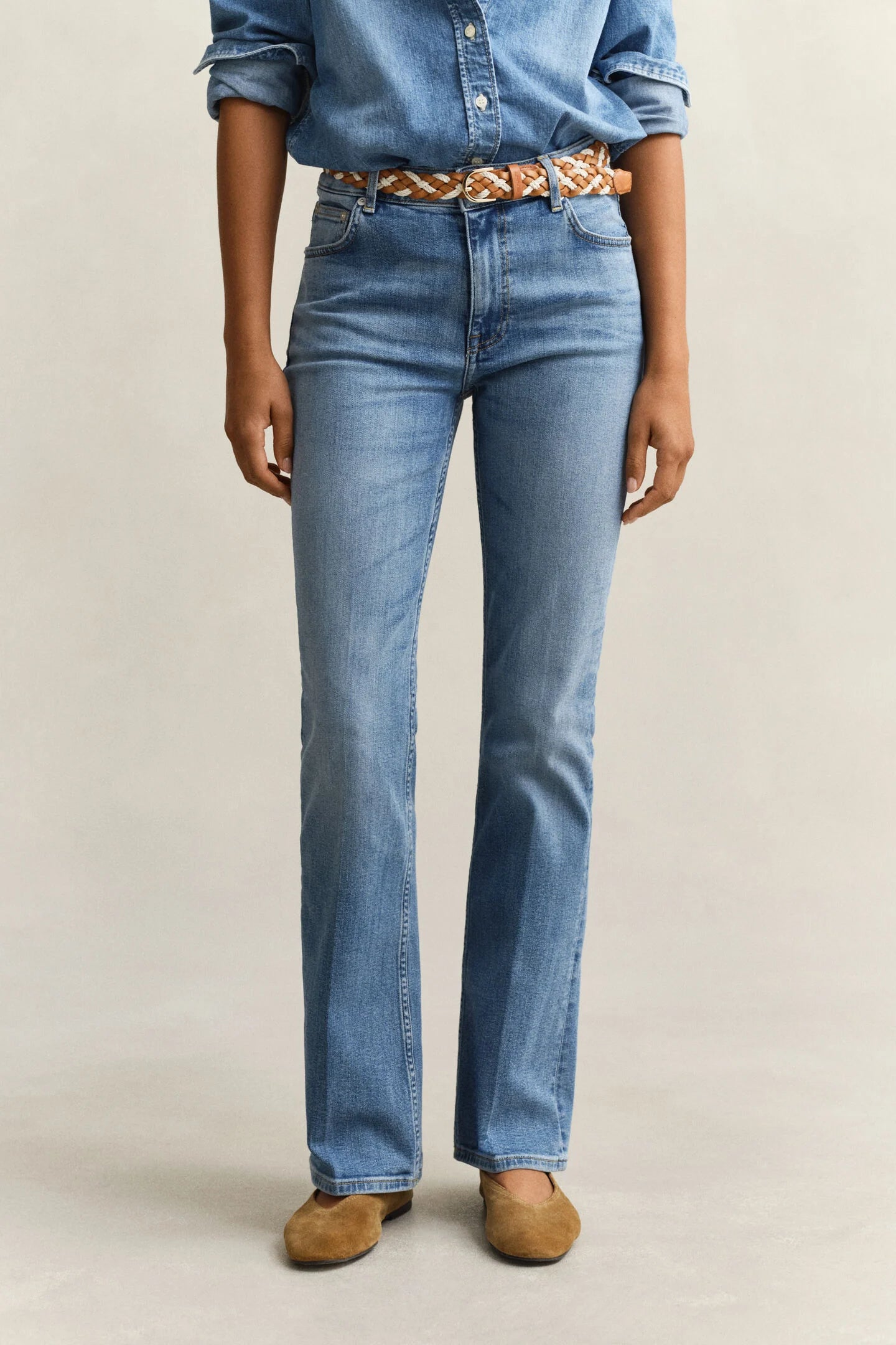 Jean stretch évasé bleu denim taille mi-haute – Gant