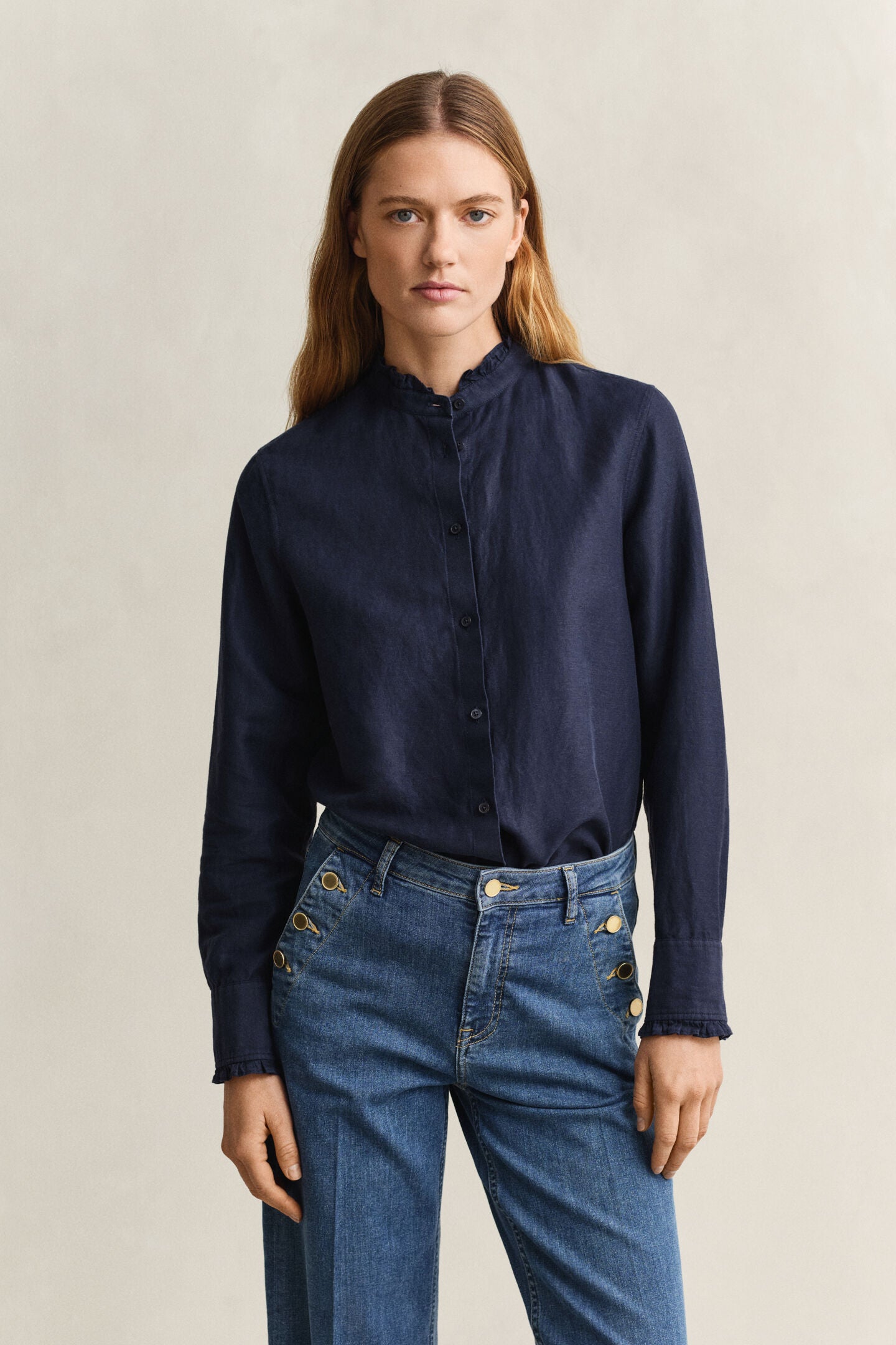 Chemisier à volants en lin mélangé femme élégant et léger – Gant