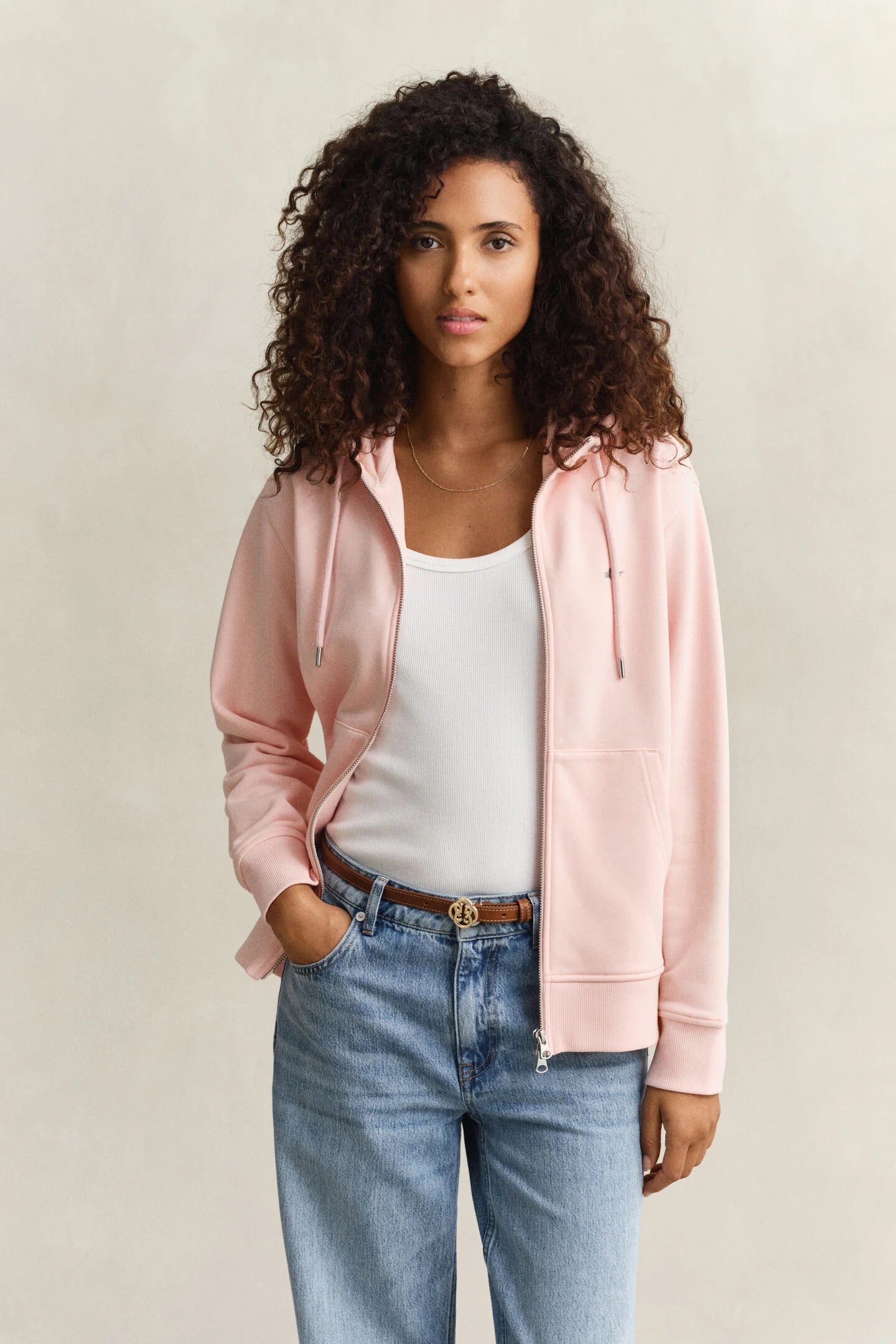 Sweat à capuche zippé rose pastel – élégance casual — Gant