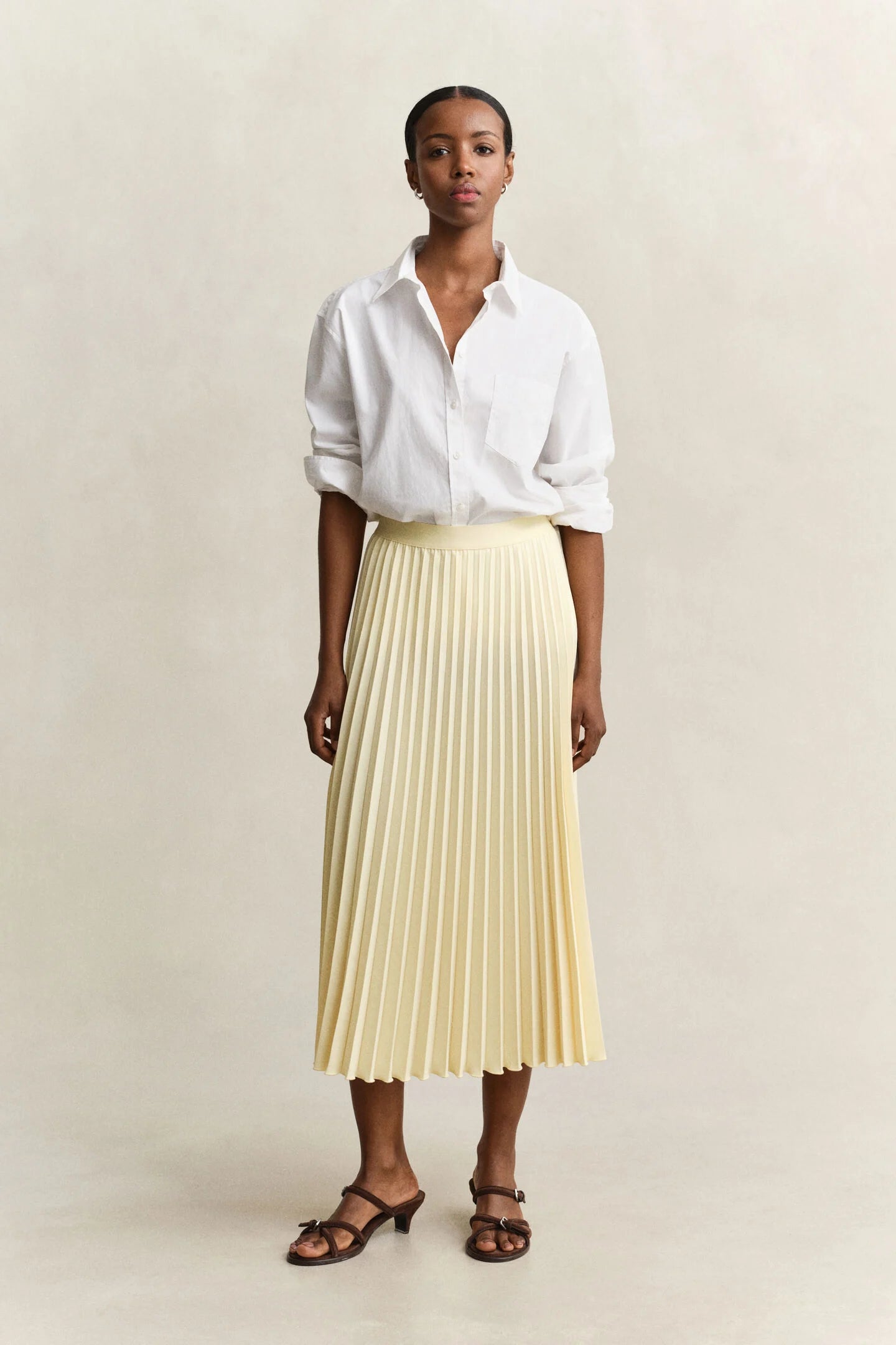 Jupe midi plissée jaune élégante femme – Gant