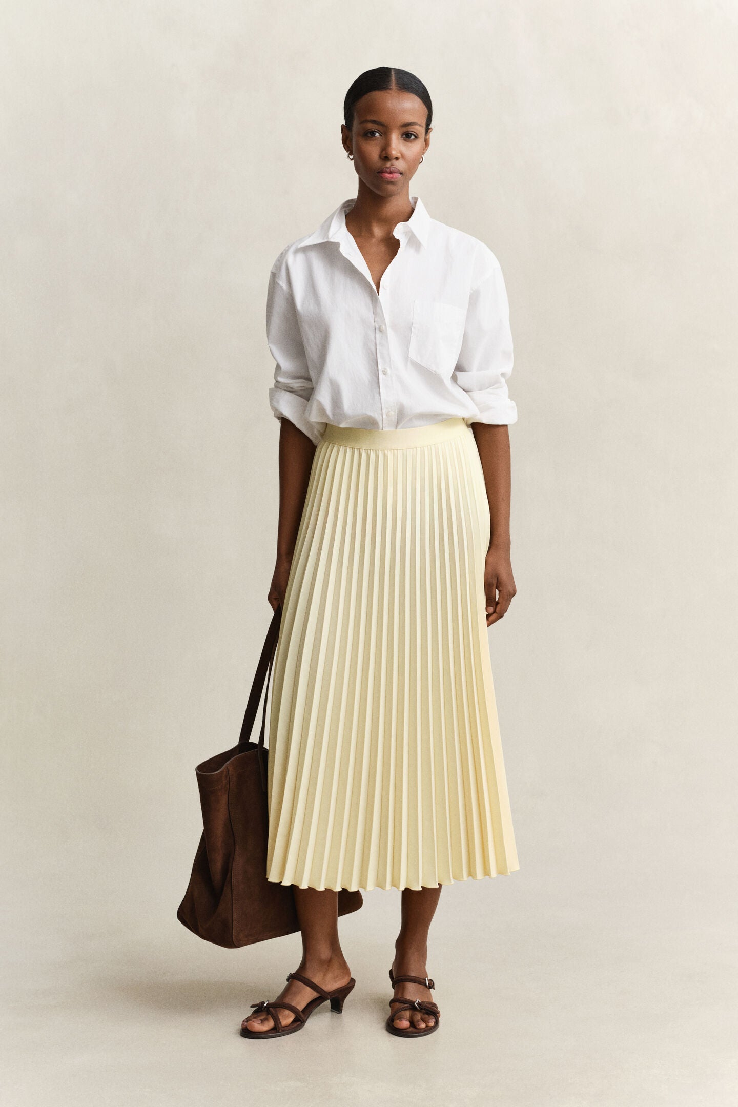Jupe midi plissée jaune élégante femme – Gant