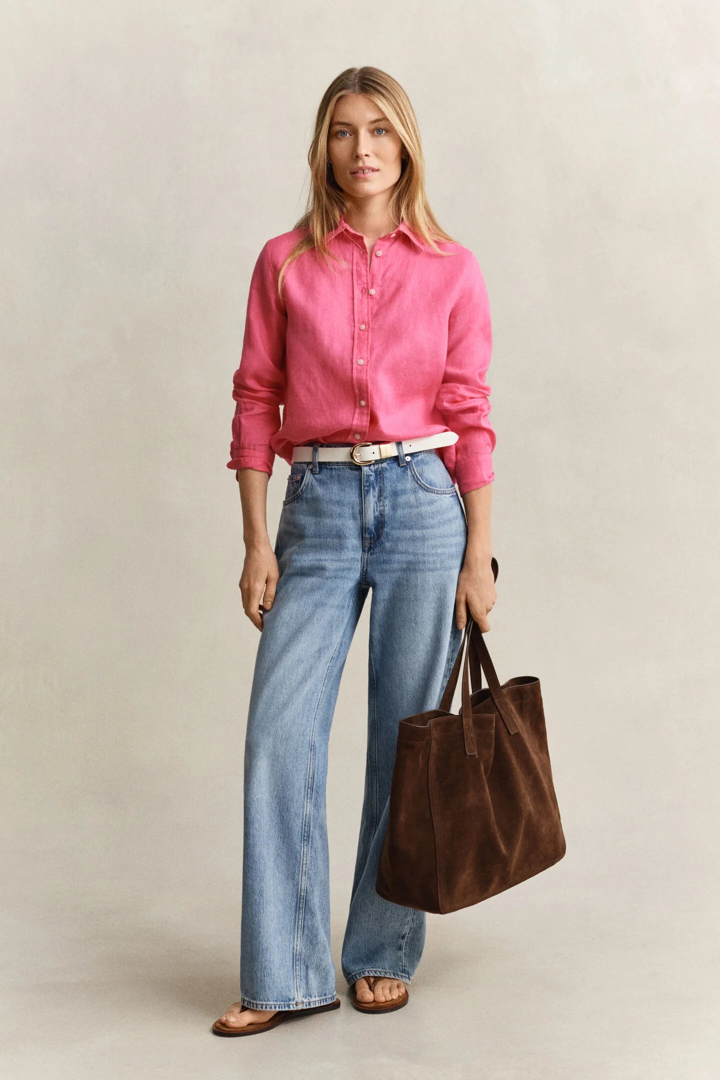 Chemise en lin rose regular fit femme élégante et légère – Gant